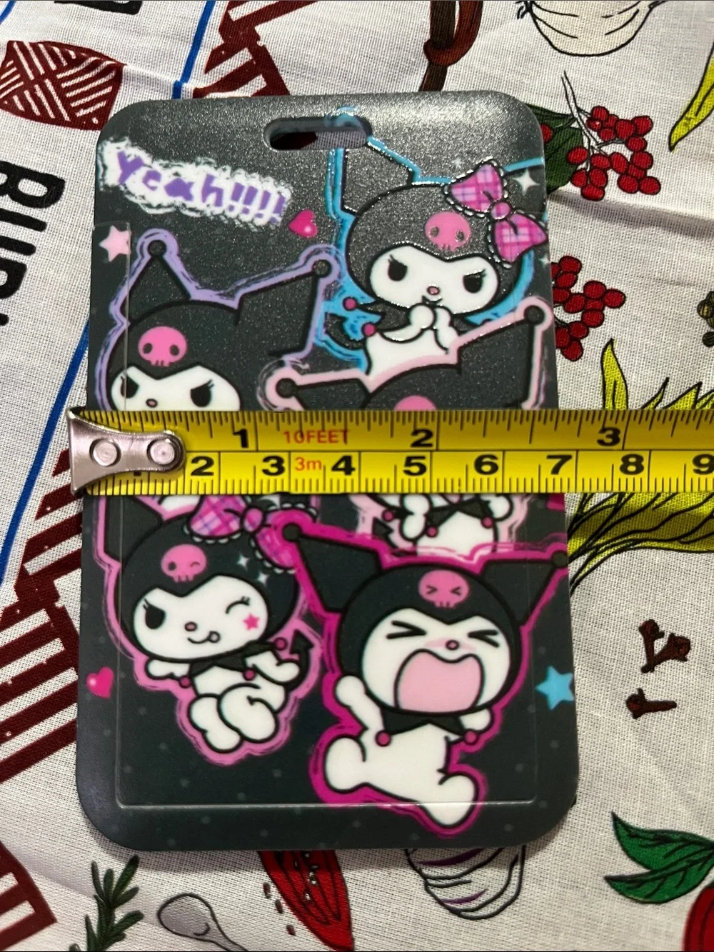 Floral Black ID Card Holder with Pink Accents